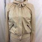 HINGE BEIGE LEATHER RUFFLE COLLAR CINCHED WAIST JACKET SIZE XS