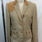 ESCADA SPORT BEIGE LINEN/ TAN SUEDE CONTRAST TWO BUTTON BLAZER SIZE 36
