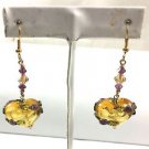 Swarovski Purple Crystal Amber Colored Heart Shaped Resin Heart Earrings