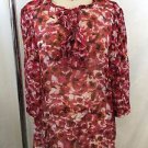 CH CAROLINA HERRERA RED FLORAL SILK LINEN SHEER BLOUSE SIZE 0