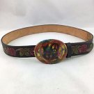 SHU SHU BLACK HAND PAINTED FLORAL "LOVE" BUCKLE BELT SIZE M