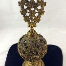 ORMOLU  ROUND SPHERE PERFUME BOTTLE GOLD TONE FLOWER DESIGN