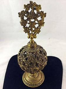 ORMOLU  ROUND SPHERE PERFUME BOTTLE GOLD TONE FLOWER DESIGN