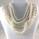 Richelieu 6 Strand Faux Cream Pearl Gold Tone Necklace 14" - 17"