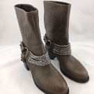 VERA WANG NATASHA BROWN LEATHER BEADED STRAP ANKLE BOOTS SIZE 7.5 B
