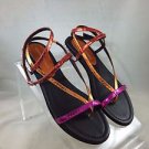 DONALD J PLINER CORIN FUCHSIA/ TANGERINE METALLIC STRAPPY SANDALS SIZE 8 M