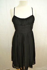 MARIA BIANCA NERO BLACK SILK CHIFFON RUCHED EMPIRE WAIST DRESS SIZE LARGE