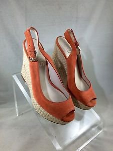 MICHAEL MICHAEL KORS KEELYN ORANGE SUEDE SLINGBACK ROPE WEDGES SIZE 7.5 M