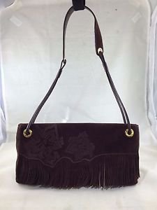 ST JOHN BROWN SUEDE EMBROIDERED FRINGE HANG BAG