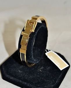 MICHAEL KORS BLACK/ GOLD TONE ENAMEL HINGED BUCKLE BRACELET RETAIL $95