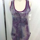 AQUA MAGENTA TRIM SEQUIN TIE DYE TANK TOP SIZE XS RETAIL $88