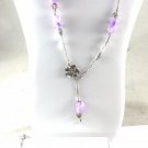 PILGRIM Danish Silver Tone Purple Swarovski Flowered Necklace & Bracelet 44"