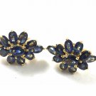 18K GP Gold Plated Earrings w/ 22 Natural Oval Blue Sapphires Pierced Earrings