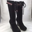 DVF DIANE VONFURSTENBERG BLACK SUEDE WEDGE HIPPIE BOOTS SIZE 7.5 M