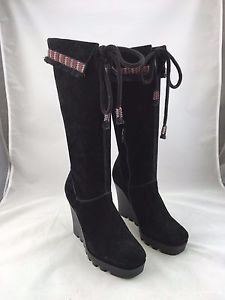 DVF DIANE VONFURSTENBERG BLACK SUEDE WEDGE HIPPIE BOOTS SIZE 7.5 M