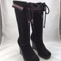DVF DIANE VONFURSTENBERG BLACK SUEDE WEDGE HIPPIE BOOTS SIZE 7.5 M