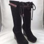 DVF DIANE VONFURSTENBERG BLACK SUEDE WEDGE HIPPIE BOOTS SIZE 7.5 M