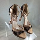 DIOR NUDE SATIN BLACK LACE DETAIL ANKLE STRAP OPEN TOE HEELS SIZE 36.5
