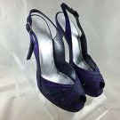 STUART WEITZMAN BLACK/ PURPLE FLORAL SATIN SLINGBACK PLATFORM HEELS SIZE 9 M
