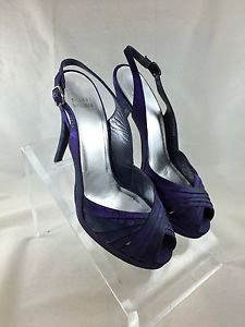 STUART WEITZMAN BLACK/ PURPLE FLORAL SATIN SLINGBACK PLATFORM HEELS SIZE 9 M