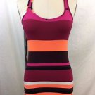 LULULEMON ATHLETICA BURGUNDY/ ORANGE/ PINK STRIPED TANK SIZE S
