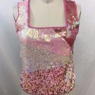 ALBERTO MAKALI PINK OMBRE SEQUIN MESH BACK SHELL TOP SIZE SMALL