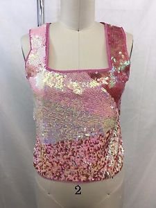ALBERTO MAKALI PINK OMBRE SEQUIN MESH BACK SHELL TOP SIZE SMALL