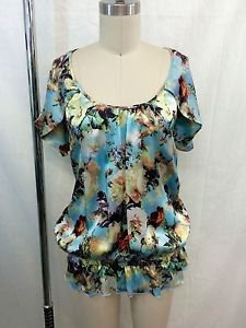 JEAN PAUL GAULTIER LIGHT BLUE FLORAL SILK OPEN SHOULDER BLOUSE SIZE XS RET $455