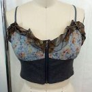 FREE PEOPLE GRAY FLORAL PLAID RUFFLE ZIP FRONT KNIT CROP BUSTIER SIZE M