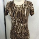 NEIMAN MARCUS CASHMERE ANIMAL PRINT S/S SWEATER SIZE XS