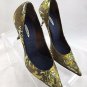 LE SILLA OLIVE GREEN BEADED SATIN TIGER PRINT POINTED PUMPS SIZE 38.5 RET $500