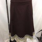 O OSCAR DE LA RENTA BROWN LINEN EMBROIDERED HEM A-LINE SKIRT SIZE 6