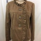 J. CREW BROWN WOOL RUFFLE THREE BUTTON JACKET SIZE 4