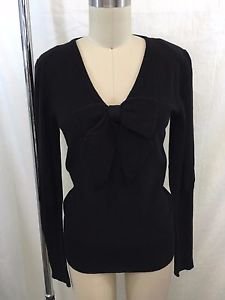 SONIA RYKIEL BLACK WOOL V-NECK BOW SWEATER SIZE 38