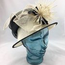 PETER BETTLEY LONDON CREAM/ BLACK SINAMAY STRAW BRETON SUN DERBY HAT
