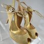 POLLINI BEIGE/ GOLD SUEDE ANKLE BOW TIE PEEP TOE PLATFORM SIZE 38