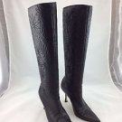 MANOLO BLAHNKI BLACK STITCHED FLORAL LEATHER STILETTO POINTED BOOTS SIZE 36