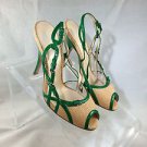 D&G DOLCE & GABBANA RAFFIA GREEN PATENT TRIM PEEP TOE SLINGBACK HEELS SIZE 37
