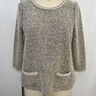 MEADOW RUE GRAY PEARL TRIM DETAIL BOUCLE SWEATER SIZE XS