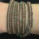 Chan Luu 34” Wrap Bracelet Brown Leather Silver chains Silver Crystals & Beads