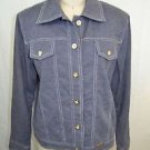 ST JOHN SPORT GRAY BLUE LINEN WHITE STITCH BUTTON DOWN JACKET SIZE PETITE