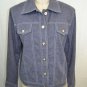 ST JOHN SPORT GRAY BLUE LINEN WHITE STITCH BUTTON DOWN JACKET SIZE PETITE