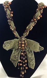 ERICKSON BEAMON Womens Gold Beaded Fabric Necklace 28"