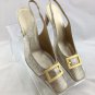 ESCADA GOLD METALLIC EMBOSSED GOLD BUCKLE SQUARE TOE SLING BACK HEELS SIZE 38