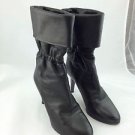 CHLOE BLACK LEATHER FOLD OVER RUCHED ANKLE BOOTS/ PURPLE HEEL SIZE 36