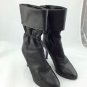 CHLOE BLACK LEATHER FOLD OVER RUCHED ANKLE BOOTS/ PURPLE HEEL SIZE 36