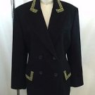 MONDI VINTAGE BLACK WOOL CASHMERE YELLOW WOVEN TRIM BLAZER SIZE 38