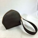 SALVATORE FERRAGAMO OLIVE BROWN SATIN GOLD ZIP AROUND WRISTLET HAND BAG
