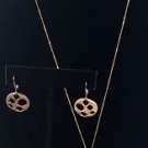.925 sterling silver copper colored round rhinestone necklace and earrings 18"