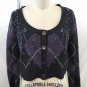 JON PURPLE/ GRAY PLAID CASHMERE SEQUIN CROP CARDIGAN SIZE L